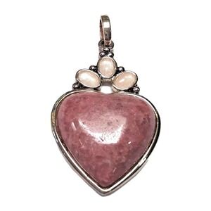 VTG ROMAN Heart Pendant Silver Tone possibly Pink Quartz & Moonstone Accents